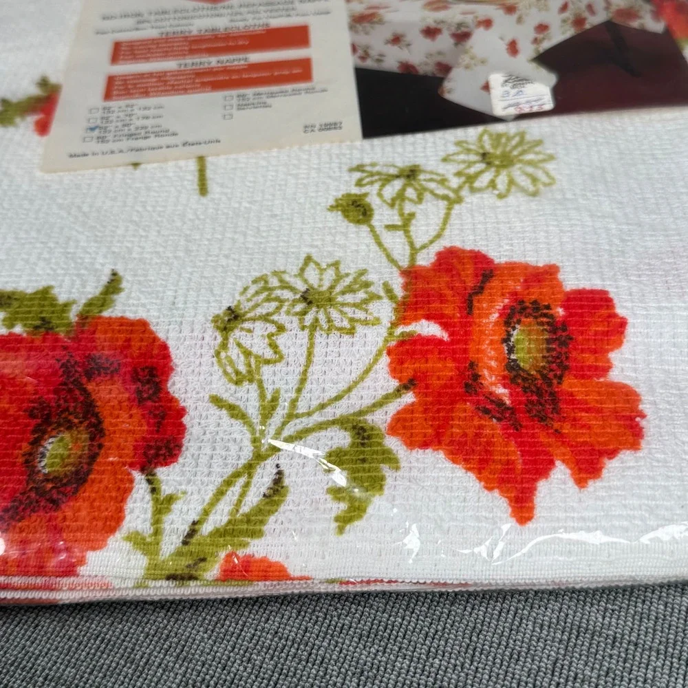 NOS VTG Poppy Wilendure Terry Tablecloth 52x90 No Iron Floral‎ 50s Retro MCM Art